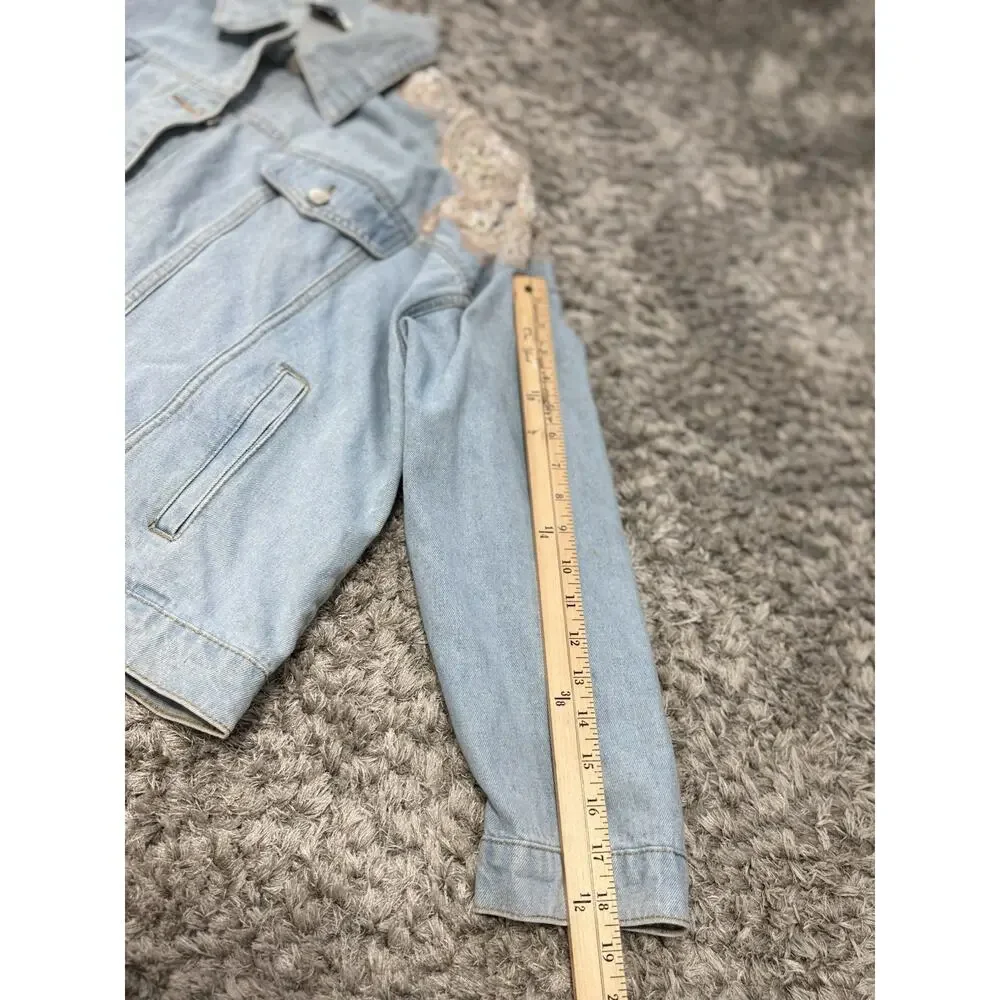 Arula Women’s Denim Jacket Plus Size 3X Light Wash Pearl Sequin Lace Embellished - Picture 14 of 15